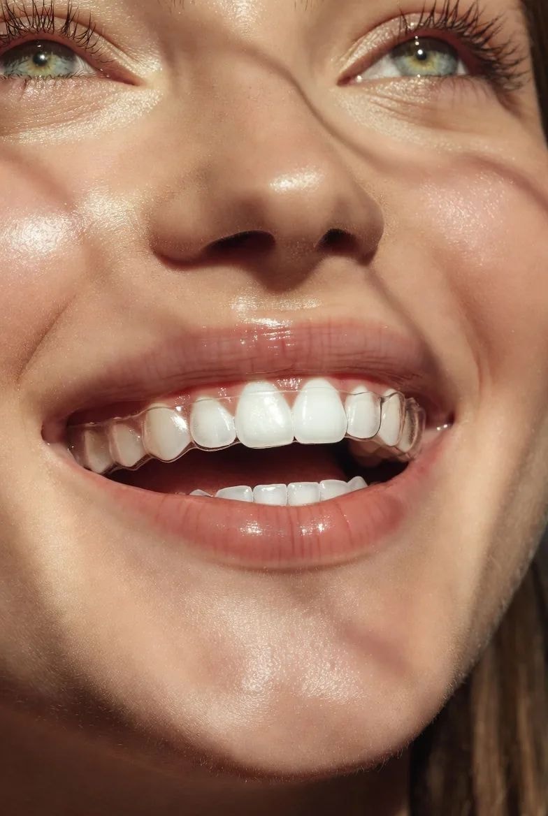 Close-up of a smile with clear aligners