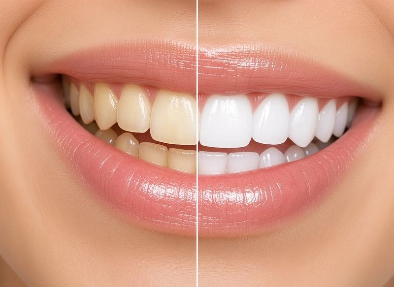 Illustration of teeth before and after whitening